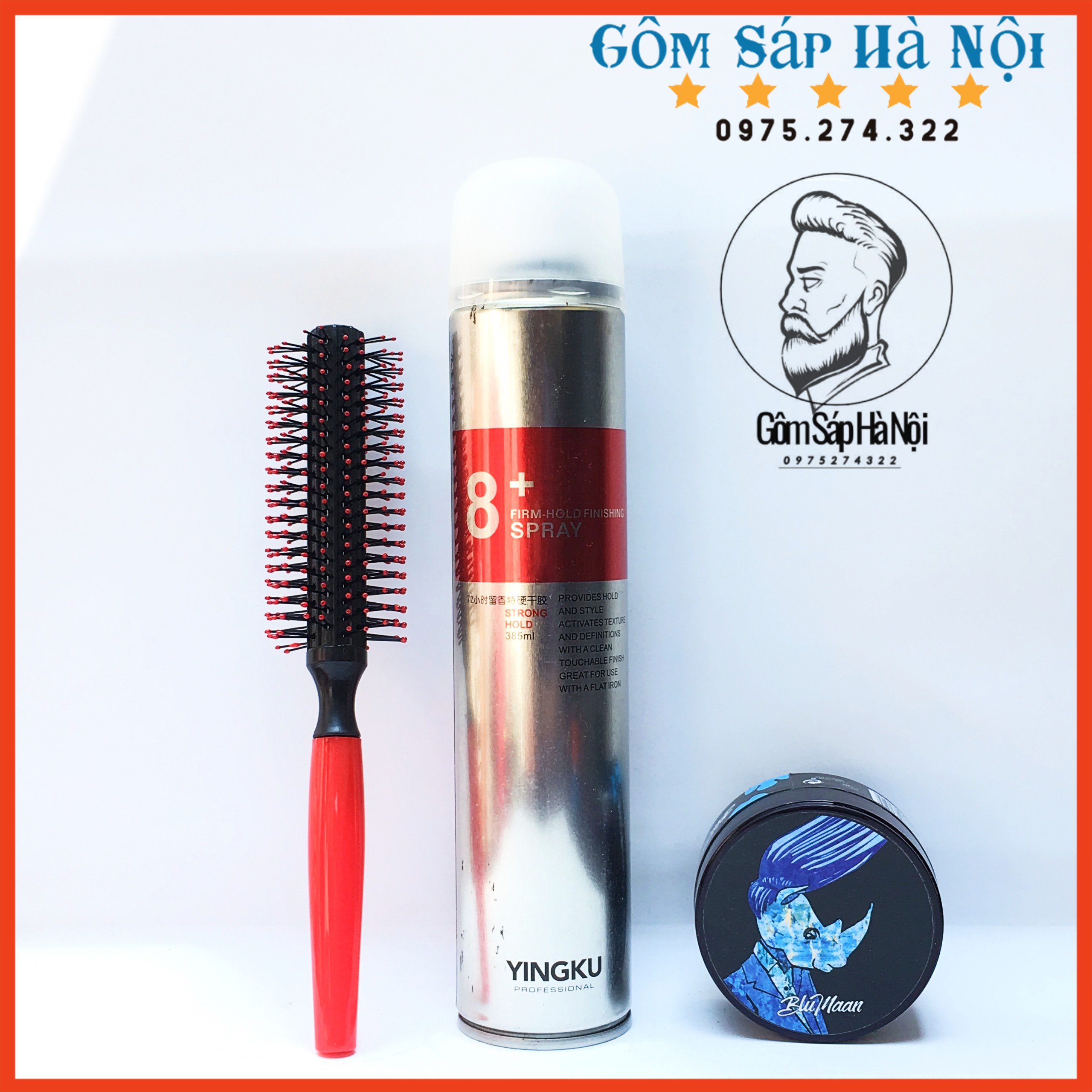Sáp vuốt tóc nam bluman tê giac kết hợp gôm xịt tóc siêu cứng 8+