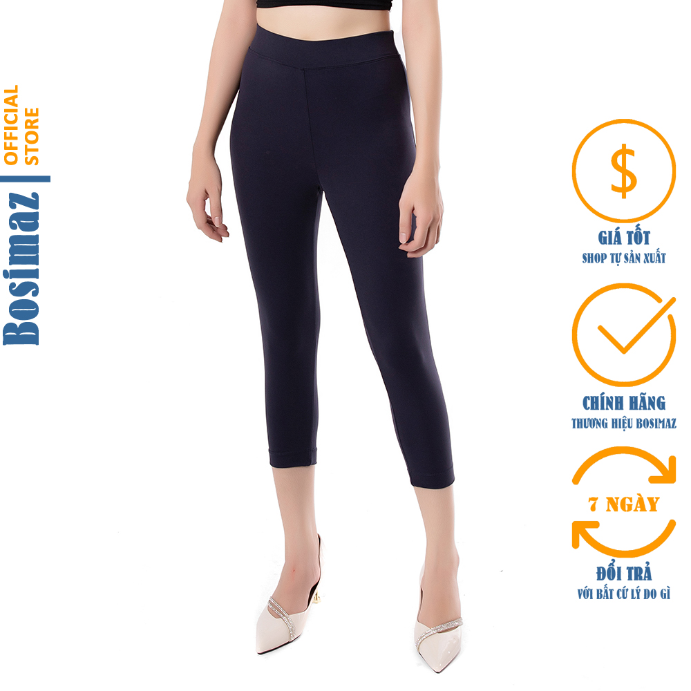 Quần Legging Nữ Bosimaz MS312 lửng không túi màu xanh navy cao cấp thun co giãn 4 chiều vải đẹp dày thoáng mát không xù lông.