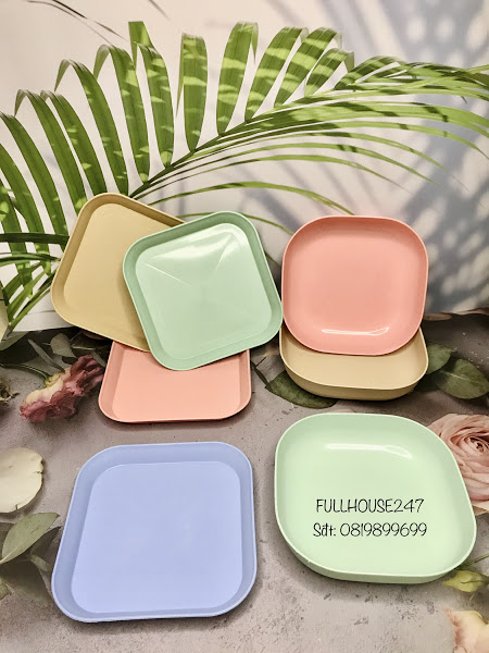Combo 8 đĩa đựng thức ăn bằng nhựa lúa mạch hình vuông sâu lòng màu paste xinh yêu