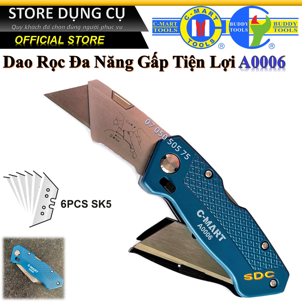 Dao rọc cáp đa năng gấp gọn C-Mart A0006 | Dao rọc giấy cao cấp, dao trổ cắt tiện lợi, lưỡi dao rọc cáp siêu sắc, thay lưỡi liên tục CMart