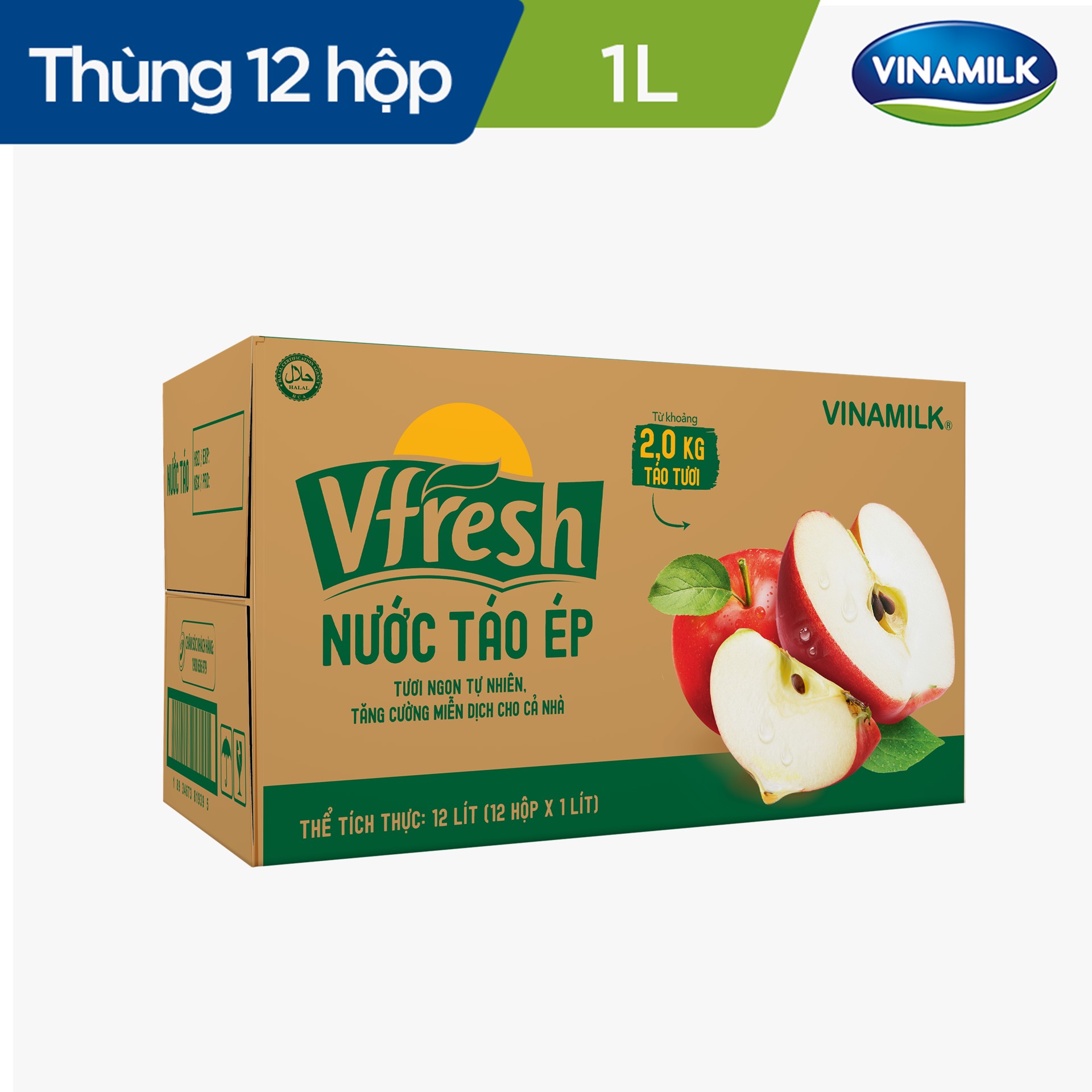 6 hộp Nước Vfresh táo ép 100% Hộp giấy 1L