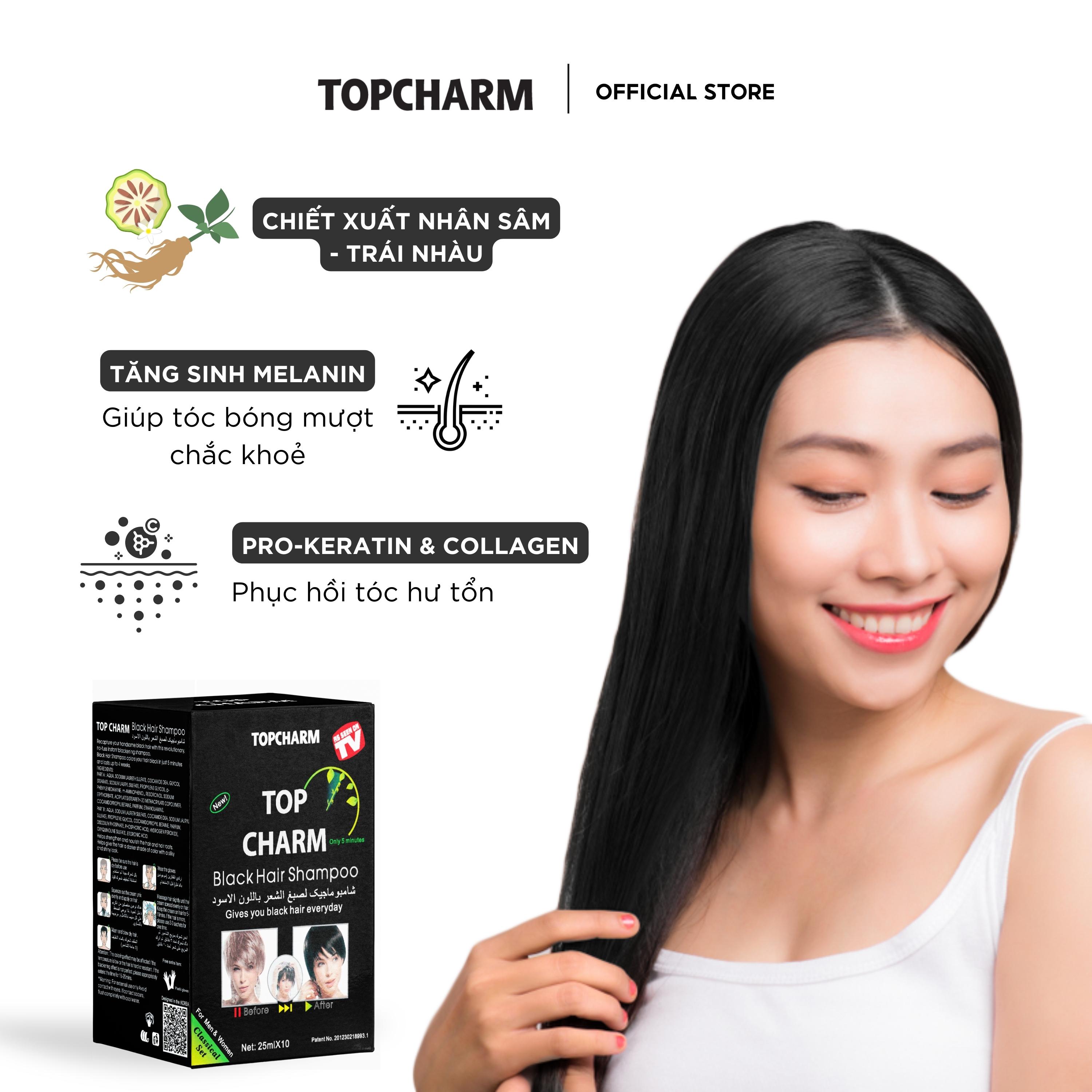 Dầu gội nhân sâm phủ bạc tóc tại nhà topcharm - phủ bạc đen tóc, gội là đen