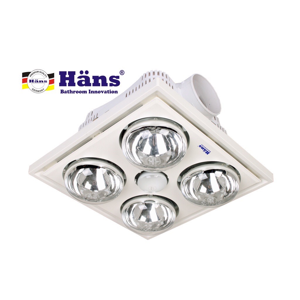 Đèn sưởi nhà tắm 4 bóng lắp âm trần hans h4b - màu bạc