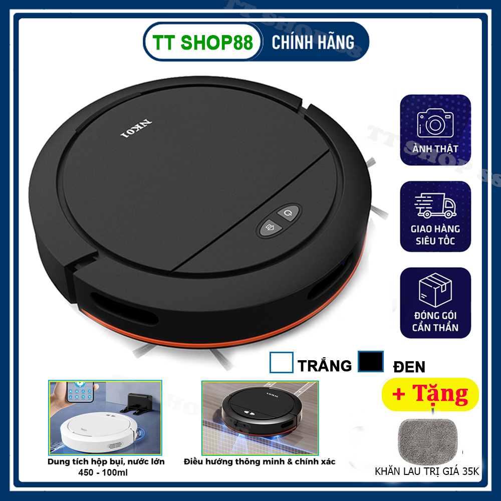 [BH 12 THÁNG] Robot Hút Bụi, Máy Hút Bụi Lau Nhà NK01, Máy Hút Bụi Tự Động - Lực Hút Siêu Mạnh 4000pa , Có Hộp Nước, Chế Độ Tự Sạc App Điều Khiển, Chống Rơi.