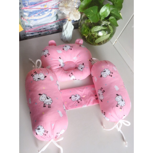 Bộ gối chặn bông cotton cho trẻ sơ sinh - gối chặn sơ sinh 2 đầu em bé