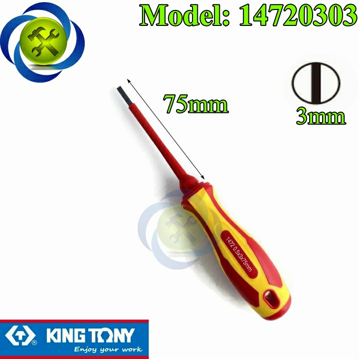 Vít dẹp cách điện kingtony 14720303 0.5mm x 3mm x 75mm cán đỏ - vàng
