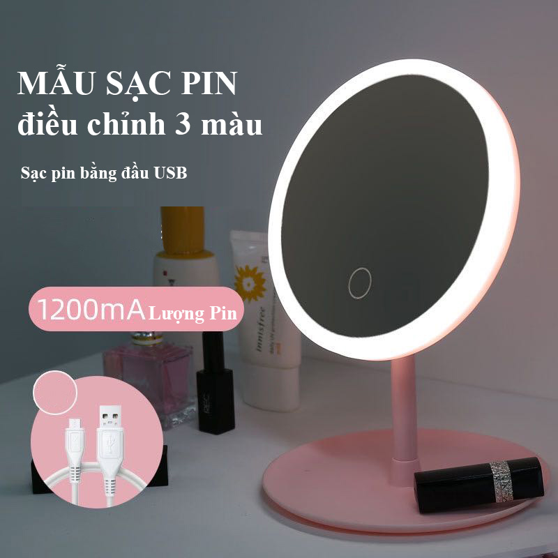 Gương trang điểm có đèn LED tròn cảm ứng 3 chế độ sáng, Gương trang điểm - Gương cảm ứng phụ kiện làm đẹp cho các chị em