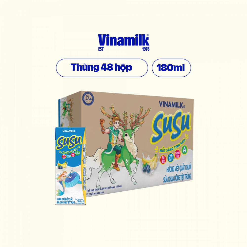 Sữa Chua Uống Tiệt Trùng Vinamilk SuSu hương Việt Quất Chuối Thùng 48 hộp 180ml