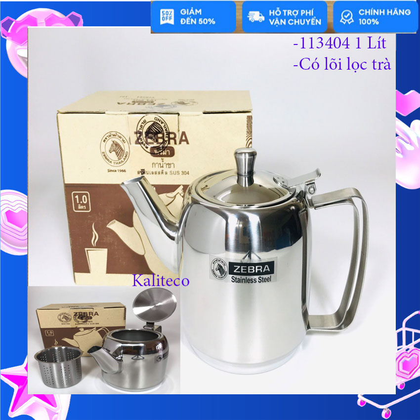 Ấm Đun Sôi Bình Trà Inox Zebra Thái Lan Có Lõi Lọc Trà  1000ml 113404-Kaliteco