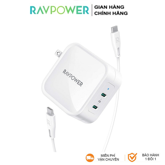 Củ sạc nhanh  90w Ravpower - 2 cổng type C (RP - CPCN001)