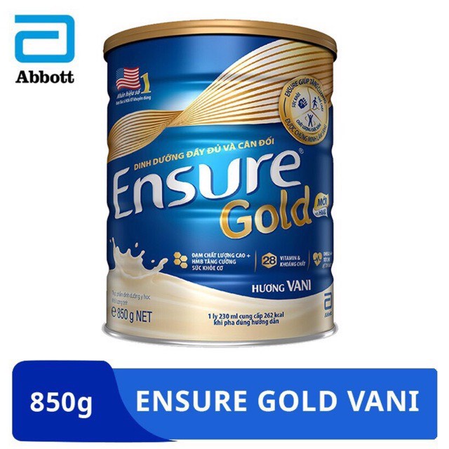 Sữa bột Ensure Gold Abbott  (HMB) 850g date 2024  - hương vani