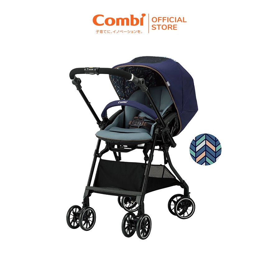 Xe đẩy Combi Sugocal Compact 4 bánh quay tự động màu xanh navy