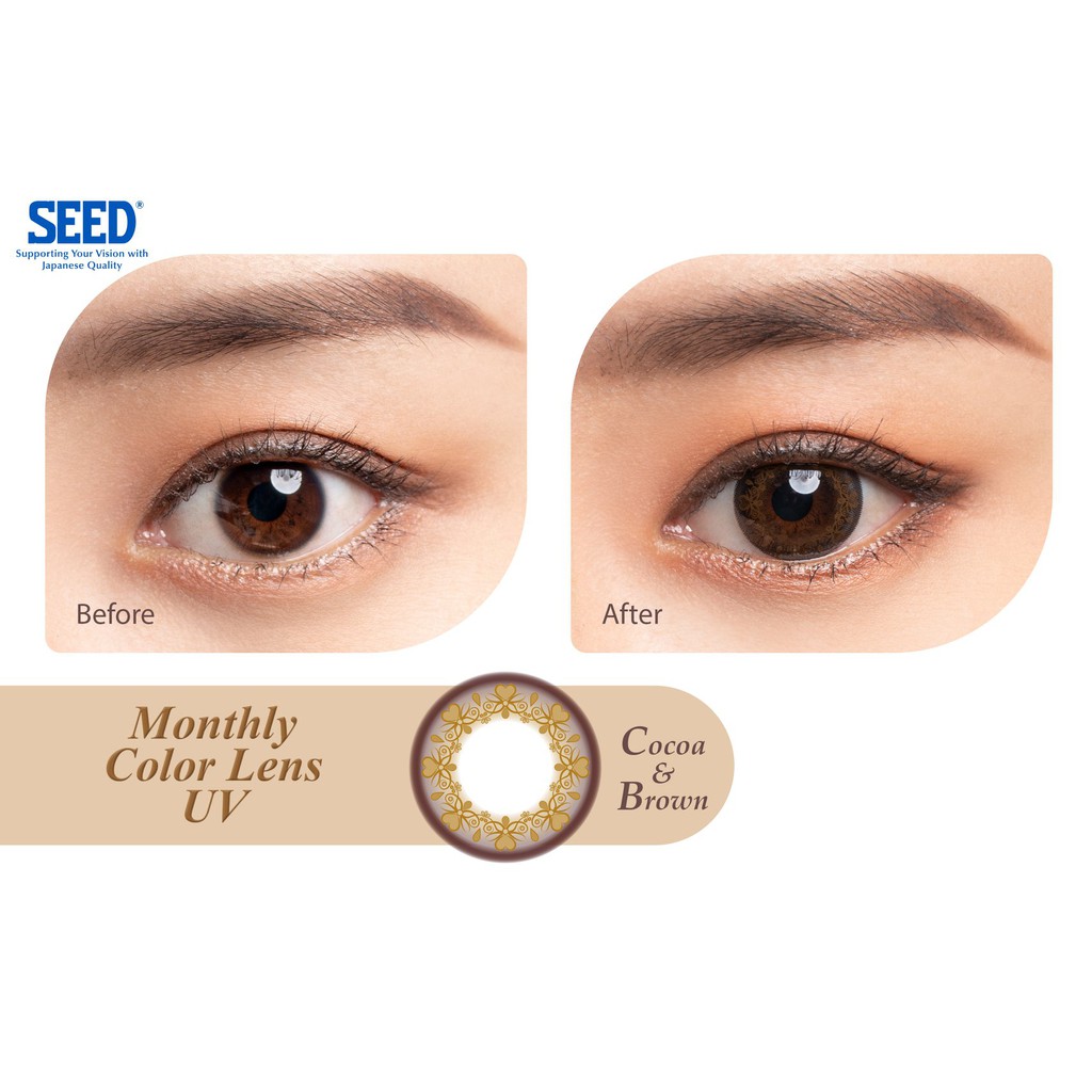Kính áp tròng có màu 1 tháng SEED monthly colour lens số 1 nhật bản, có độ cận đến 8.00 , 4 màu thời trang