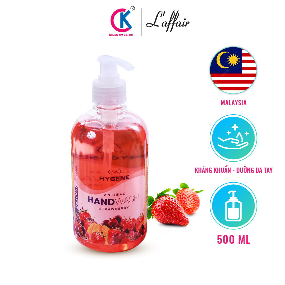 [Nhập khẩu Malaysia] Nước rửa tay L’affair kháng khuẩn dưỡng da tay hương dâu 500ml