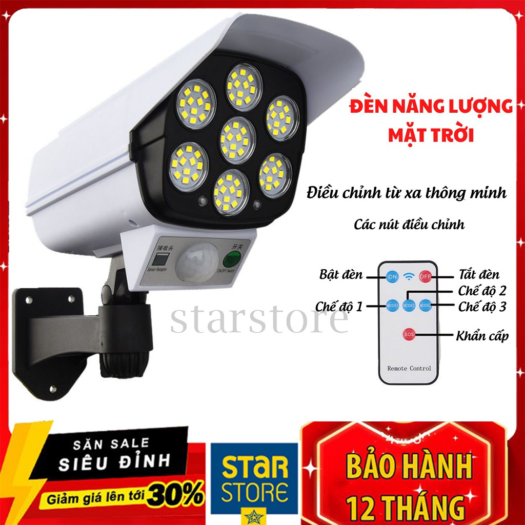 Đèn Năng Lượng mặt Trời Giả Camera Chống Trộm Cảm Ứng Chuyển ĐộngTự Động Bật, Tắt, Có Điều Khiển 3 Chế Độ Sáng,Siêu Sáng