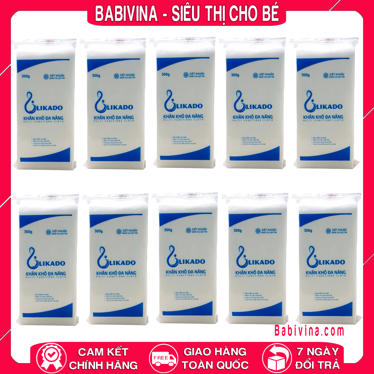 Combo 10 gói khăn likado 300g đa năng cao cấp 270 tờ