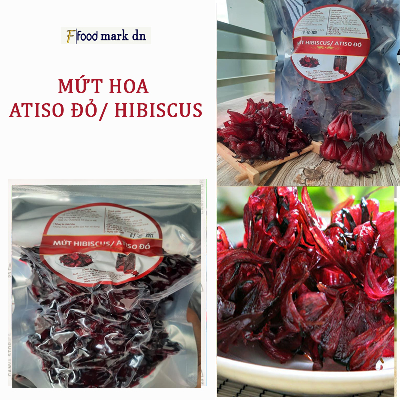 Mứt Atiso Đỏ Hibiscus 1kg giòn nguyên chất 100% đài hoa hibiscus tươi, đảm bảo không tạo ngọt,phẩm màu, không chất bảo quản FOODMARK DN