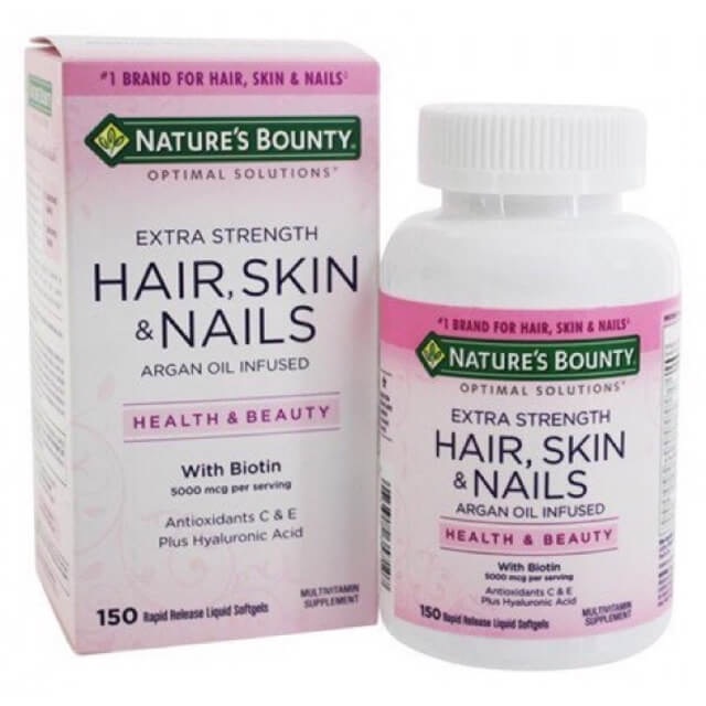[HCM]Viên uống bổ sung làn da khỏe móng chống rụng tóc Hair Skin Nails Nature Bounty. 150 viên nang mềm