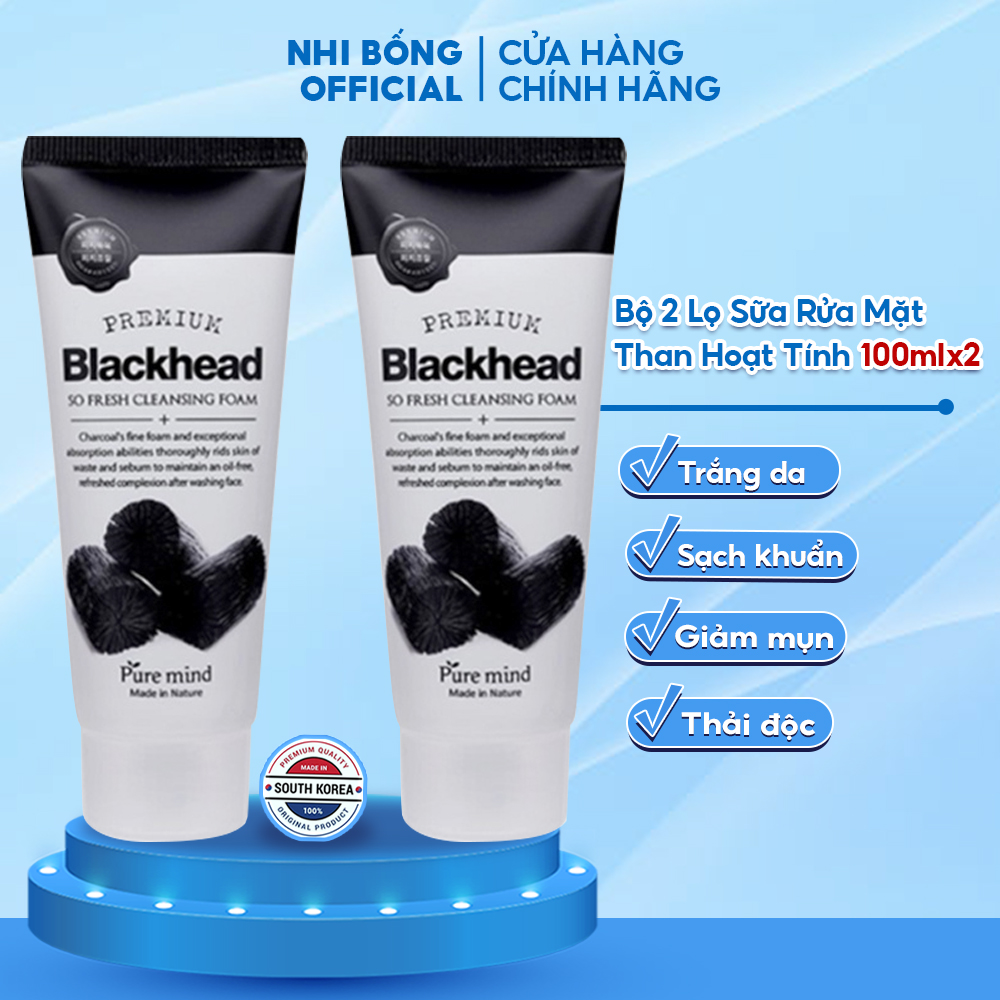Combo 2 Sữa Rửa Mặt Pure Mind Hàn Quốc chiết xuất từ Than Hoạt Tính giúp sạch khuẩn trắng da thải độc & mềm mịn da 100mlx 2 Tuýp