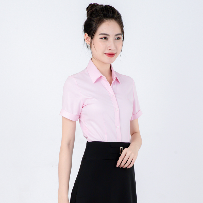 Áo sơ mi nữ ngắn tay trơn thái hòa n047-03