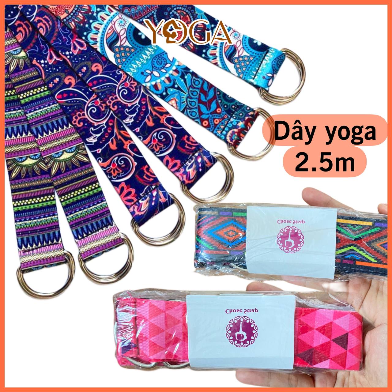Dây tập yoga, dây đai tập yoga họa tiết 2,5m
