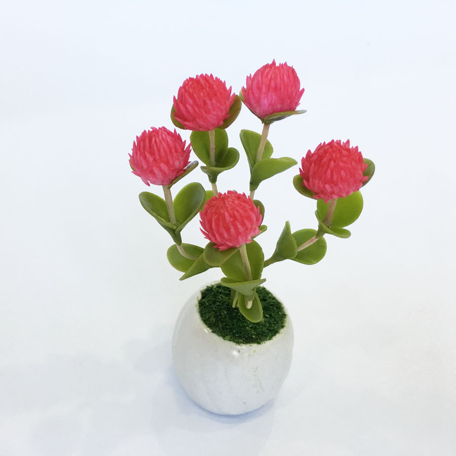 Chậu hoa cúc bách nhật đất sét mini Nhật Thái, chậu cây mini hoa handmade - chậu hoa giả để bàn, quà tặng handmade