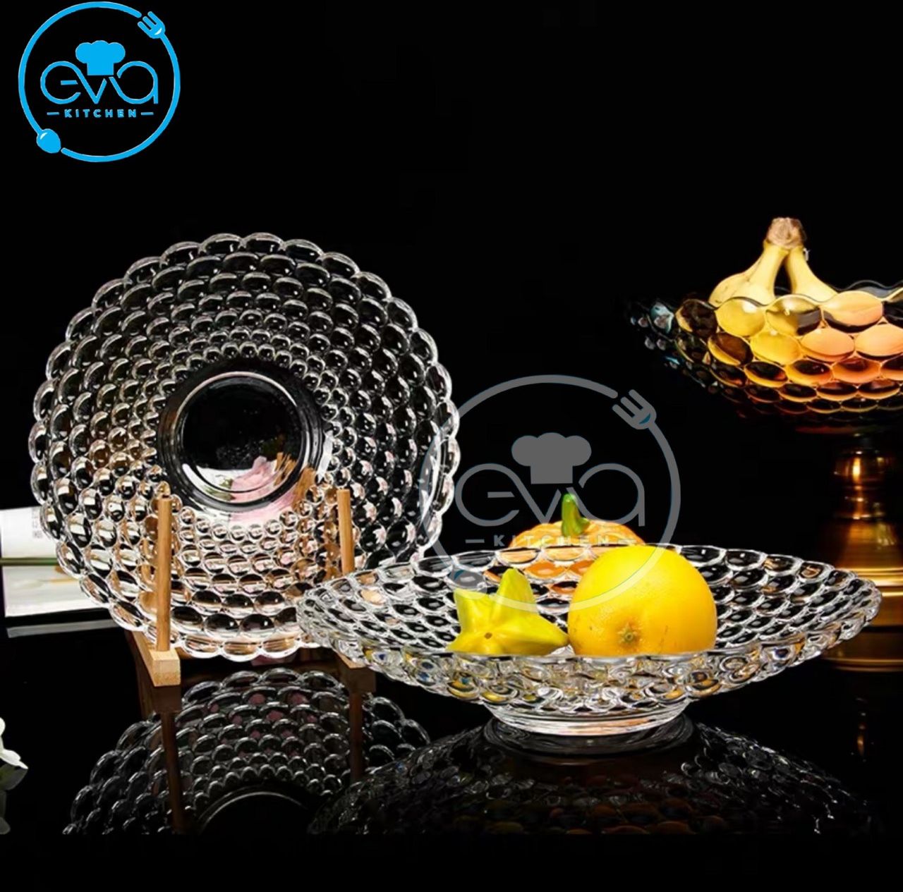 [HCM]Đĩa Thuỷ Tinh Lớn Đựng Hoa Quả Pha Lê Chấm Bi Nổi Phong Cách Châu Âu Sang Trọng / Dĩa Bi Lớn DSGD18-1B M3172