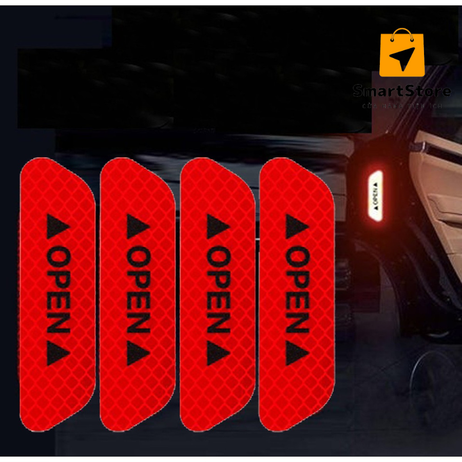[Siêu Sale] Bộ 4 Miếng Decal Phản Quang Dán Cánh Cửa Ô Tô OPEN Cao Cấp AZONE