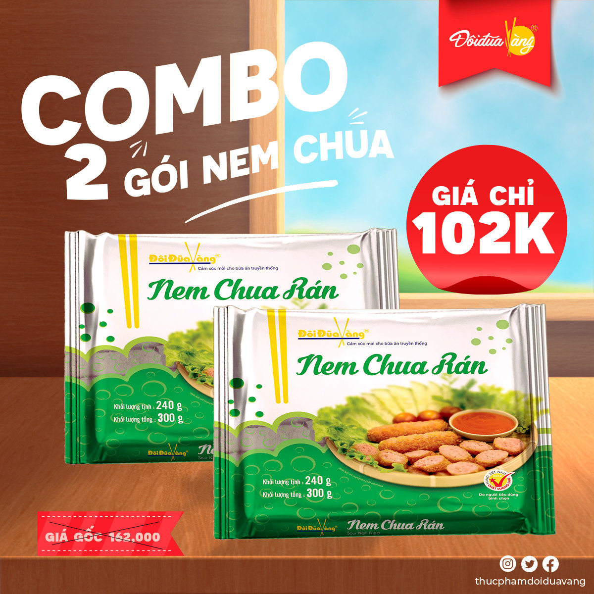 Nem chua rán Đôi Đũa Vàng đồ ăn vặt dai giòn đặc sản phố cổ - Giao tại Hà Nội và Hồ Chí Minh