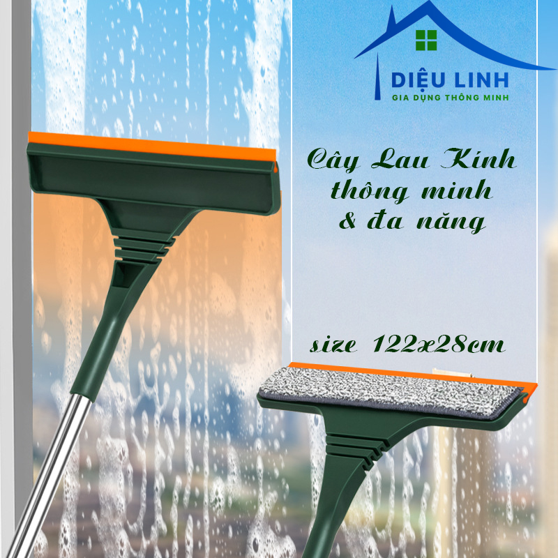Cây lau kính đa năng cán dài, đầu lau tích hợp thêm phần gạt nước siêu tiện lợi  mẫu mới cao cấp có thể kéo dài 1.22 met dieulinhshop