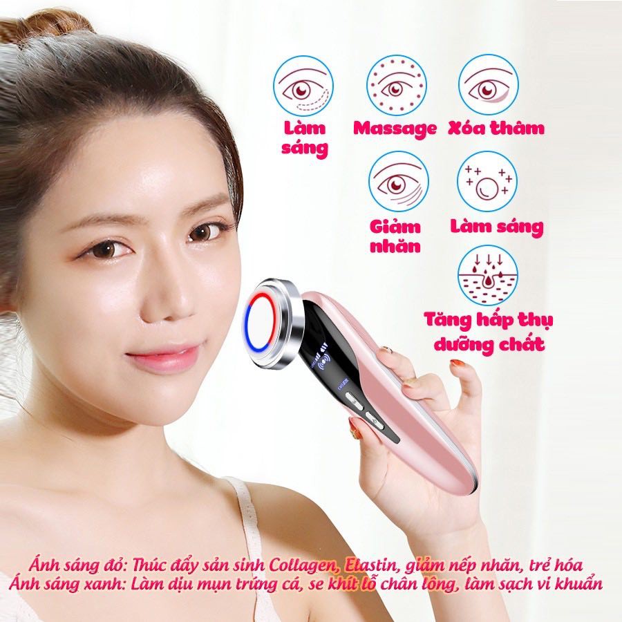 Máy Massage Mặt Cầm Tay Ion 3 ánh sáng-- Mát Xa Nâng Cơ Đẩy Dưỡng Chất - Đẩy tinh chất vào da thoa kem serum giúp thẩm thấu nhanh hơn -Chăm Sóc Da Tẩy Trang Trẻ Hóa Làn Da