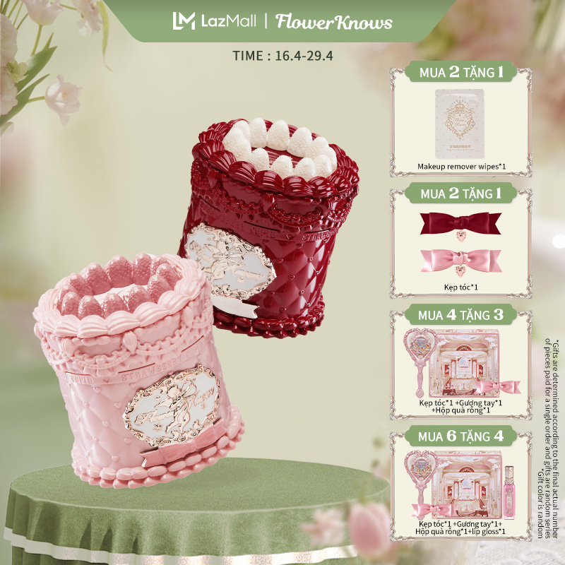 Flower Knows Kem dưỡng môi bánh kem dòng thần tình yêu dâu son thỏi 5ml velvet Có kèm cọ dễ mang theo Strawberry Cupid Collection
