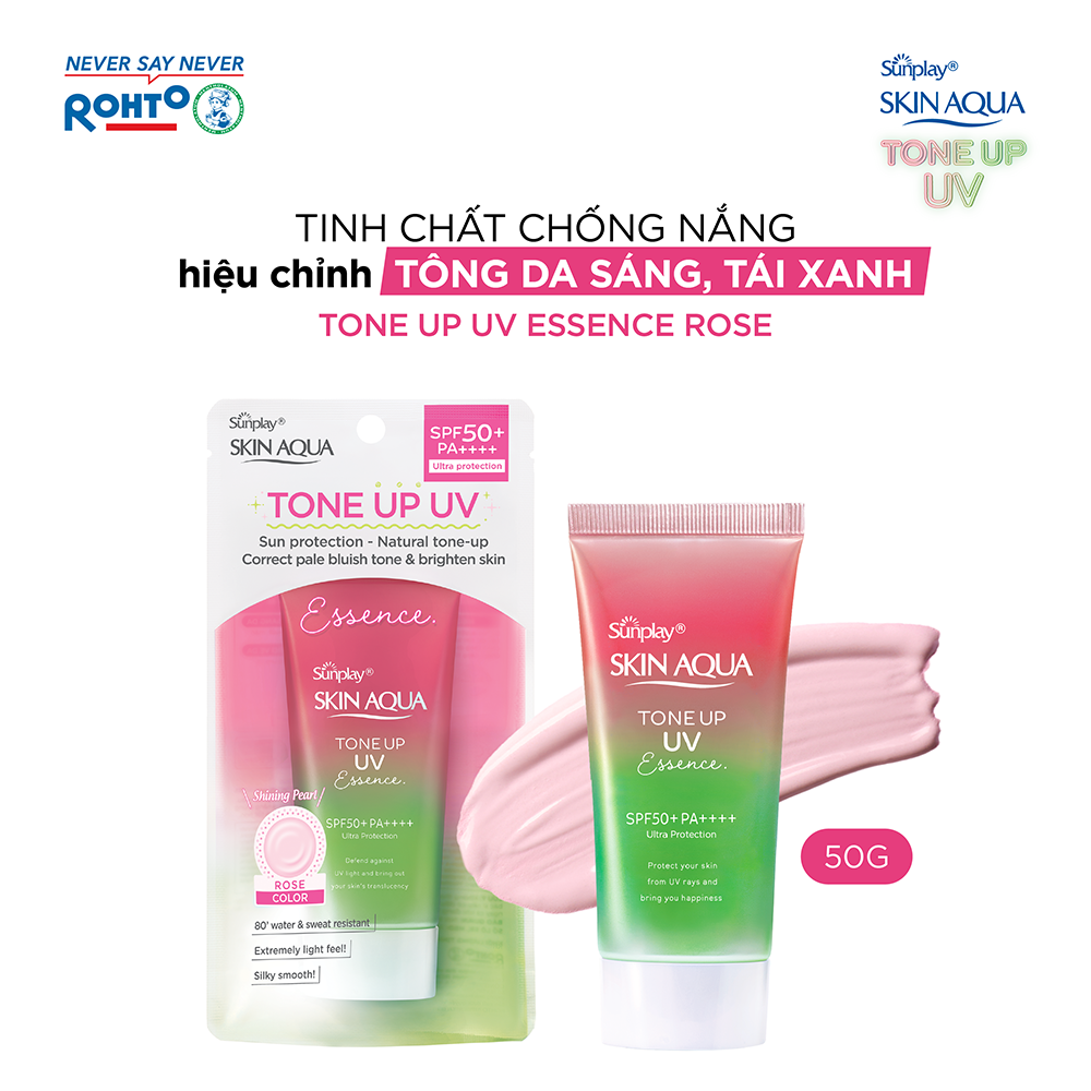Kem chống nắng nâng tông Skin Aqua Tone up Rose cho da trắng, khuyết điểm xanh hoặc tái xanh, dạng tinh chất Sunplay Skin Aqua Tone Up UV Essence Rose SPF 50+ PA++++ 50g
