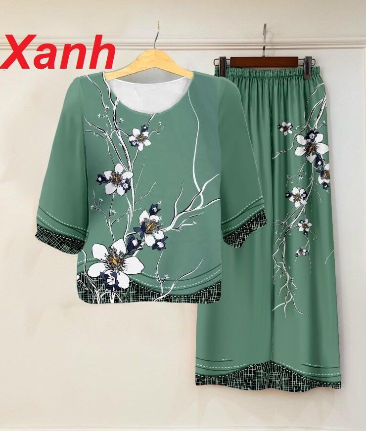 Set bộ trung niên, chất liệu lụa cao cấp, kiểu áo cộc quần dài lụa pháp đẹp