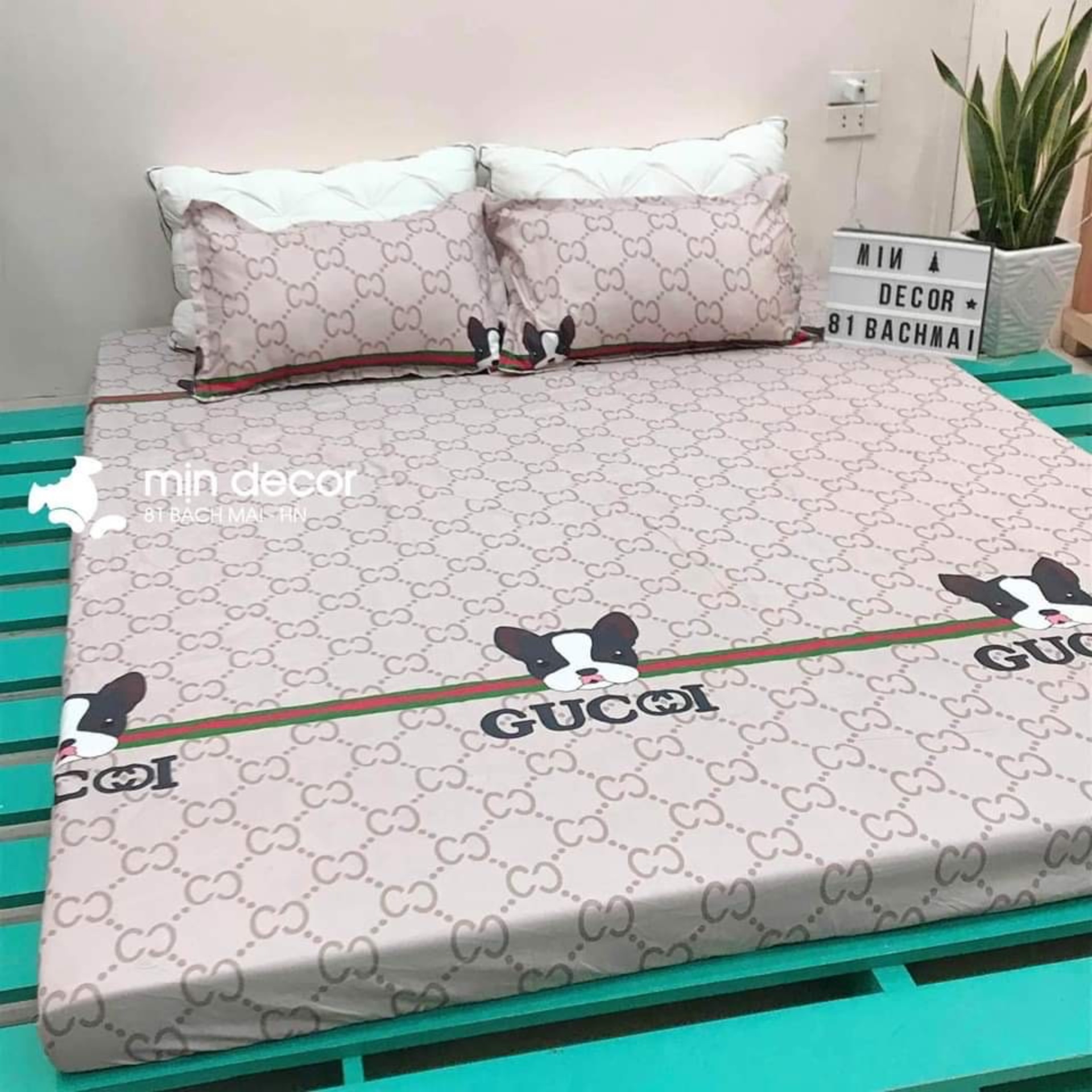 Bộ ga gối cotton Việt chó GG bo chun đủ kích thước