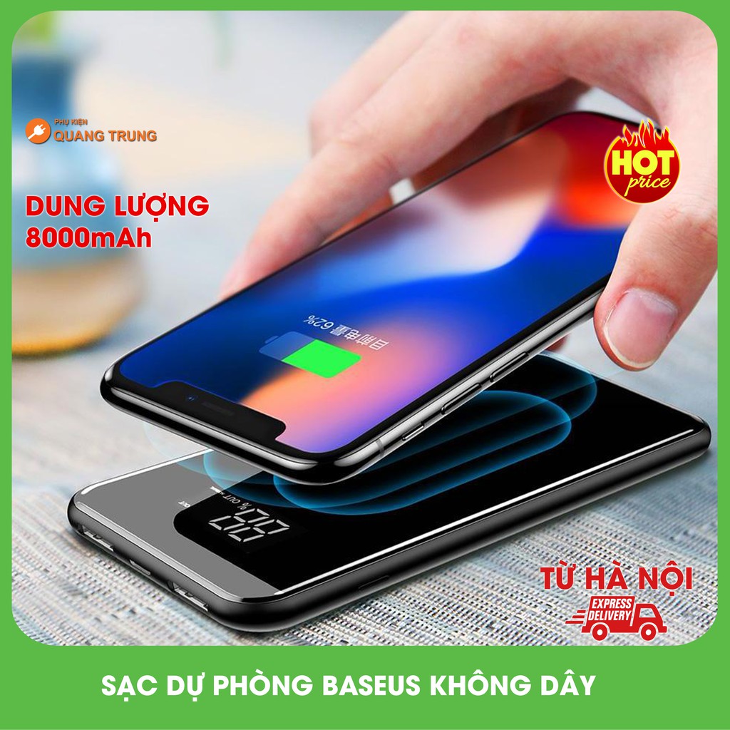 Sạc dự phòng Baseus 8000 mAh có hỗ trợ sạc không dây sạc tốt cho iPhone8iPhone8plusiPhoneXiPhoneXsmax, cam kết sản phẩm đúng mô tả, chất lượng đảm bảo