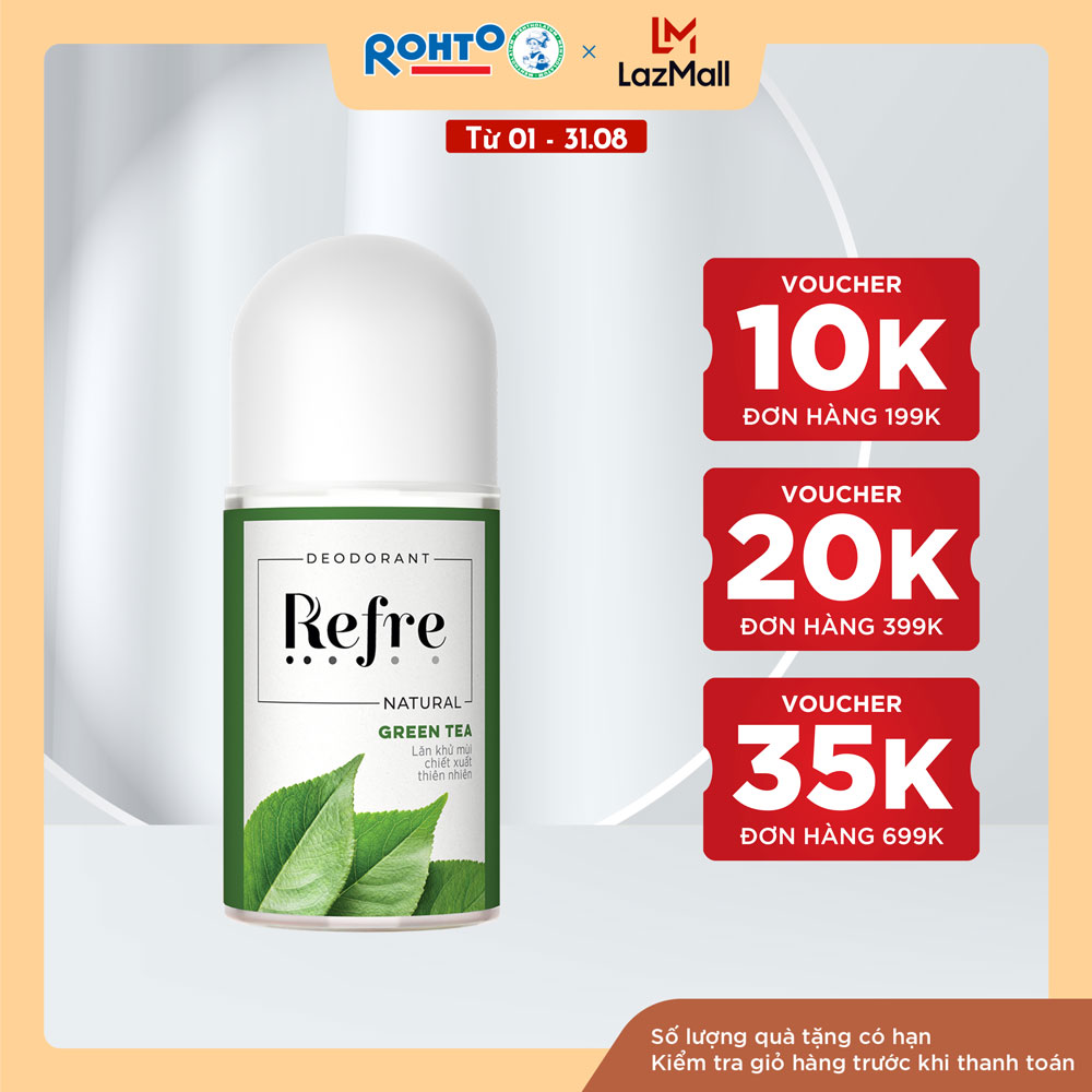 Lăn khử mùi chiết xuất thiên nhiên Refre Natural Green Tea Hương Trà Xanh 40ml