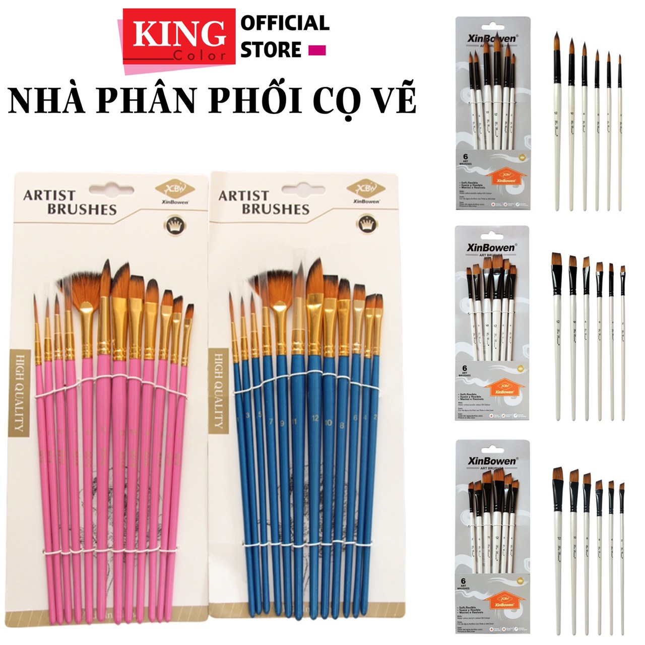 Bộ 12 Cọ vẽ màu nước Pastel 3 Mint Pink Blue màu sơn dầu tranh tường số hoá