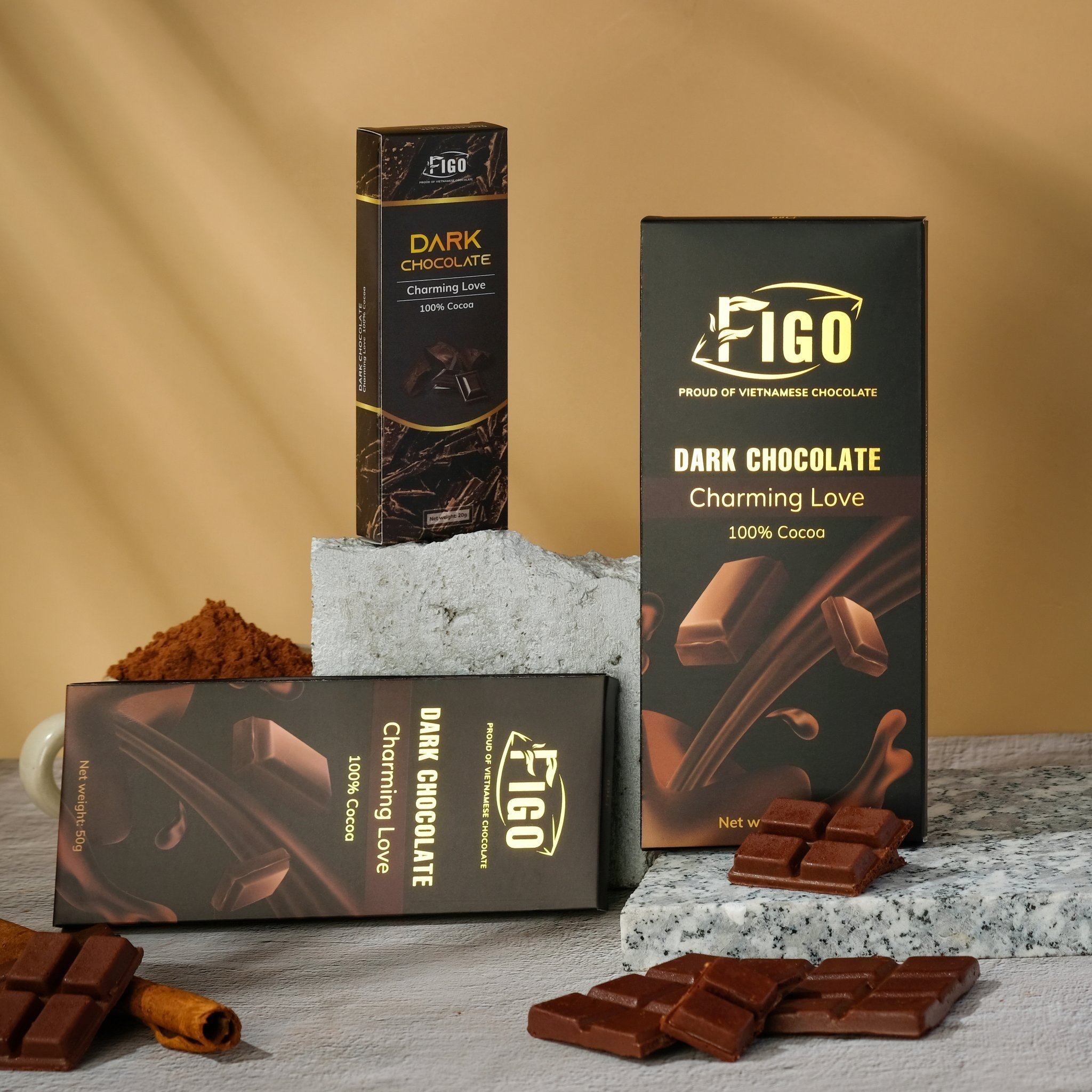 Kẹo Socola đen nguyên chất 100g không đường 100% cacao giảm cân - ngăn ngừa bệnh Figo - Socola top 1 Thương hiệu Việt Nam