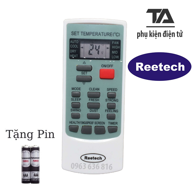 Remote máy lạnh reetech ykr-h002e ✔ điều khiển điều hòa reetech - mới 100% tặng kèm pin