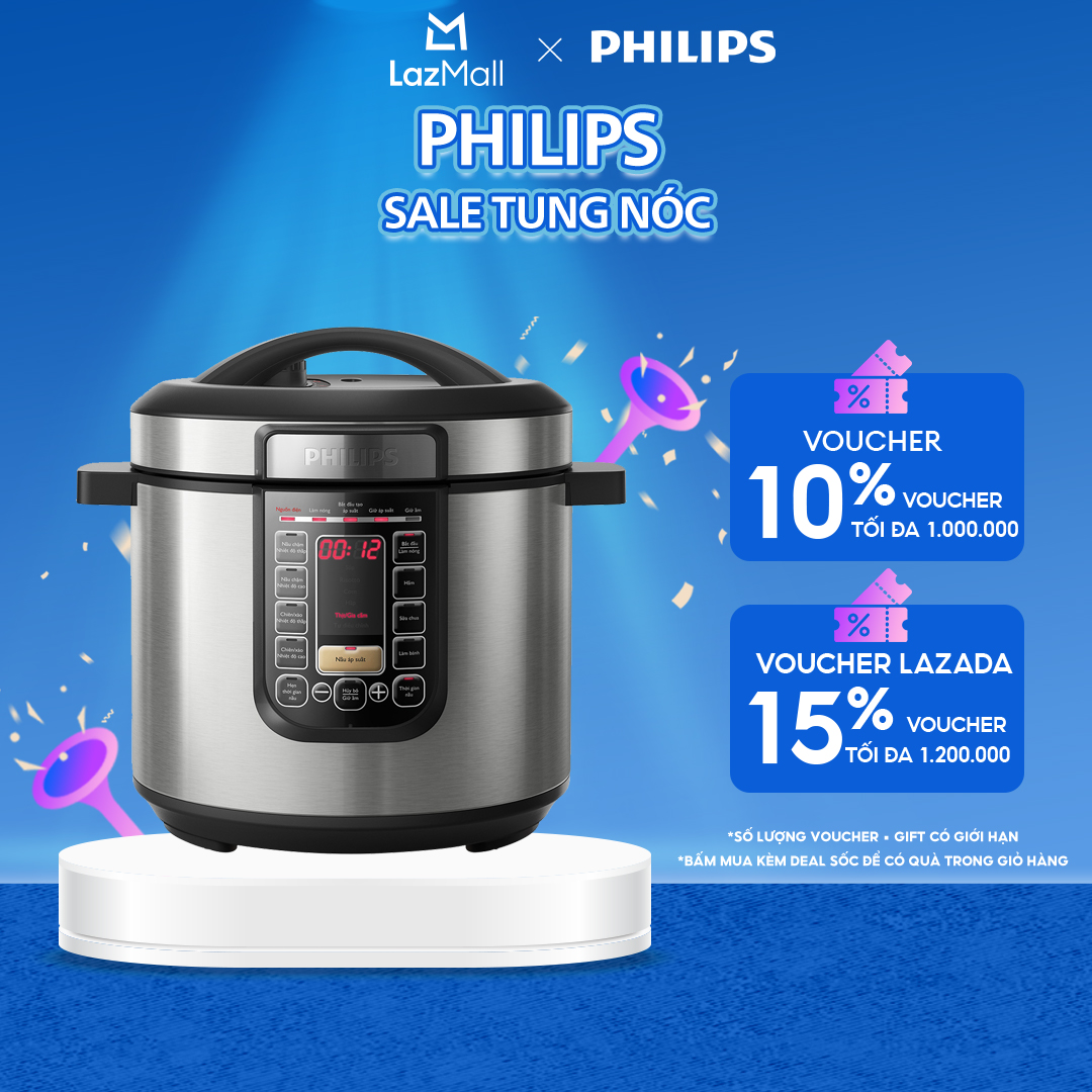 Nồi Áp Suất Điện Tử Philips HD2237/66 (6L) - Lòng Nồi Bằng Hợp Kim Nhôm Tráng Lớp Chống Dính Siêu Bền, Thiết Kế Nắp Trong Có Thể Tháo Rời Dễ Làm Sạch-Hàng Phân Phối Chính Hãng (Thay thế mẫu HD2137)