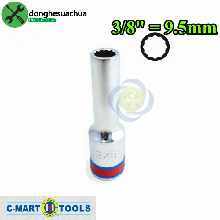 Tuýp 3/8 hệ inch 1/2 kingtony 423012s loại dài 12 cạnh màu trắng 9.5mm