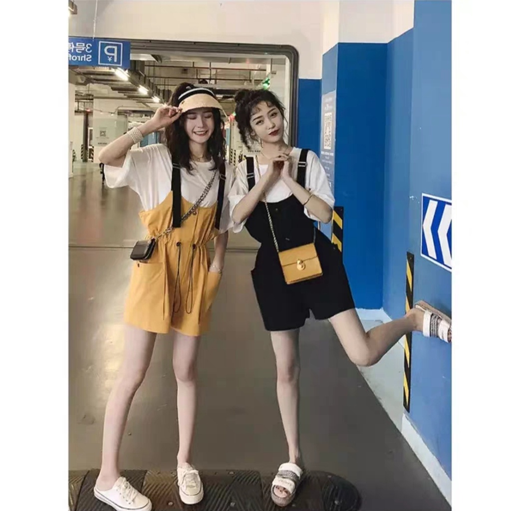 Quần yếm nữ kaki có dây thắt eo