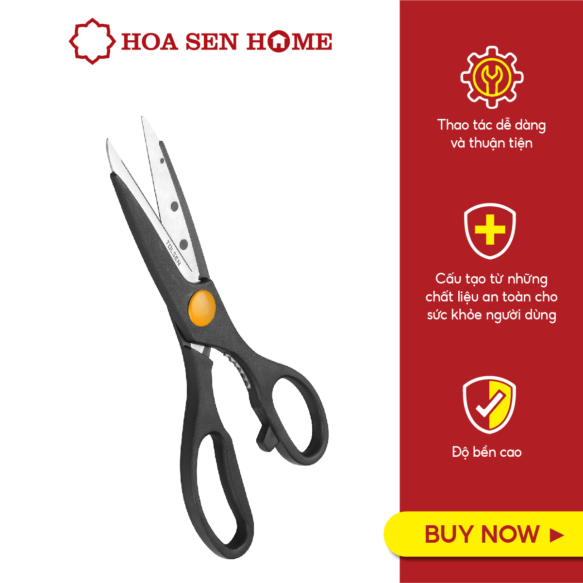 Kéo làm bếp 30045 TOL: 200mmx8inch, lưỡi kéo bằng thép không gỉ, tay cầm bọc nhựa - Hoa Sen Home - Hàng chính hãng