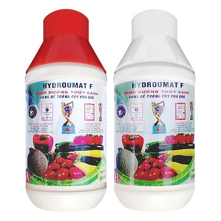 Cặp dung dịch dinh dưỡng thủy canh HydroUmat F cho cây Ăn Củ Quả. Bộ 1lit gồm 2 chai mỗi chai 500ml