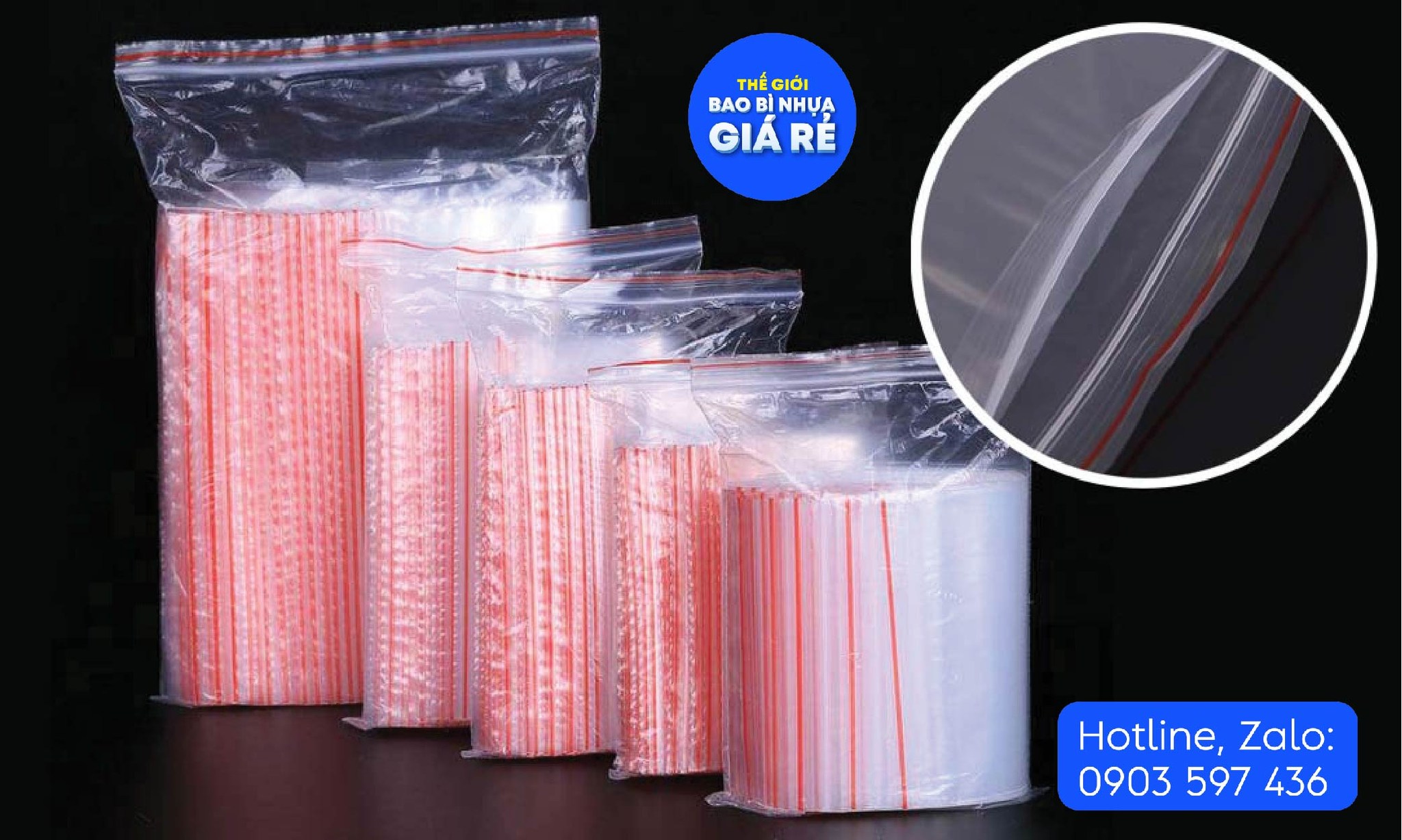 Túi zipper chỉ đỏ bấm miệng loại tốt, dày dặn - đủ size