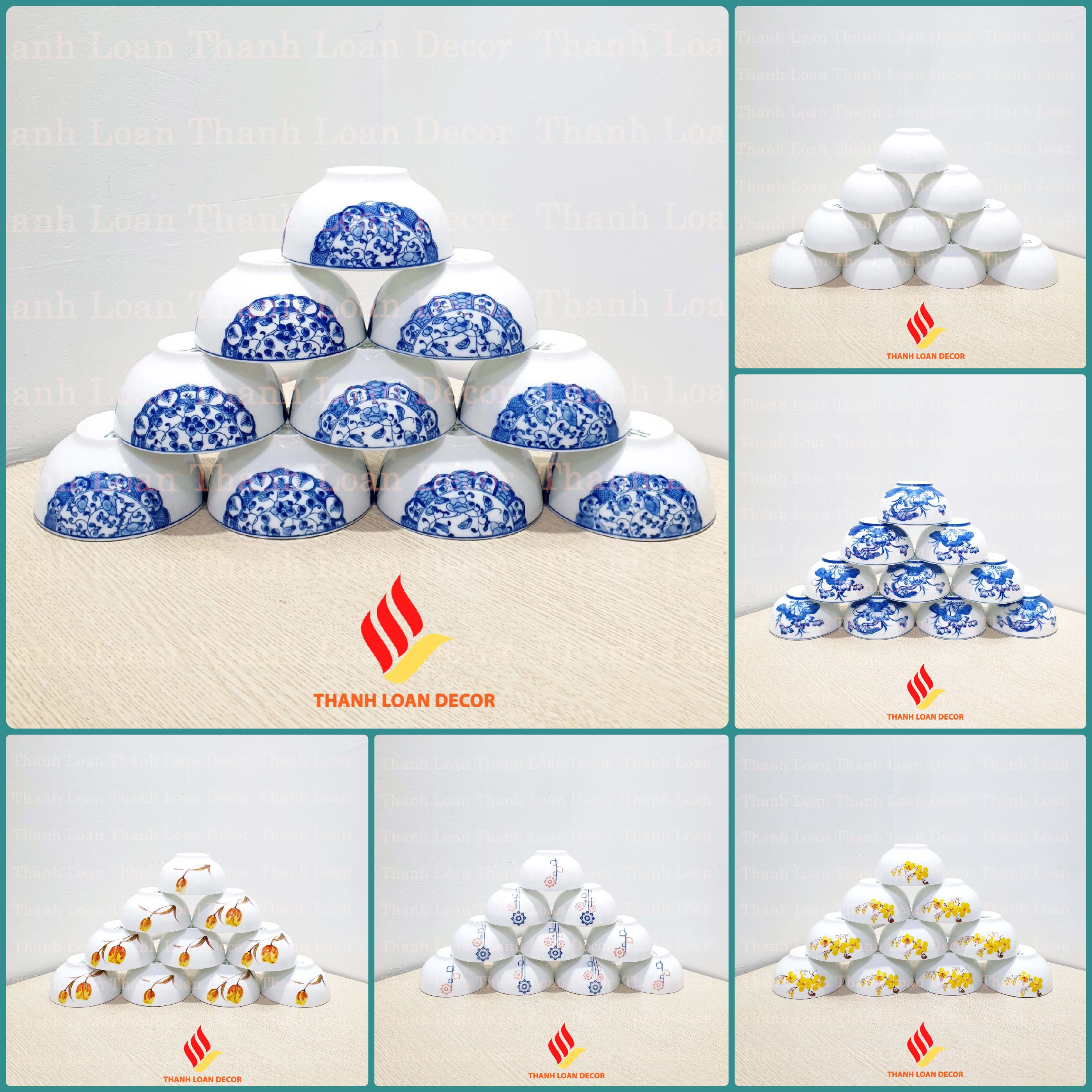 Bát ăn cơm Bát Tràng x 10 chiếc - Tô cơm sứ sương hàng vẽ tay thủ công đẹp được khử chì nhiều lần