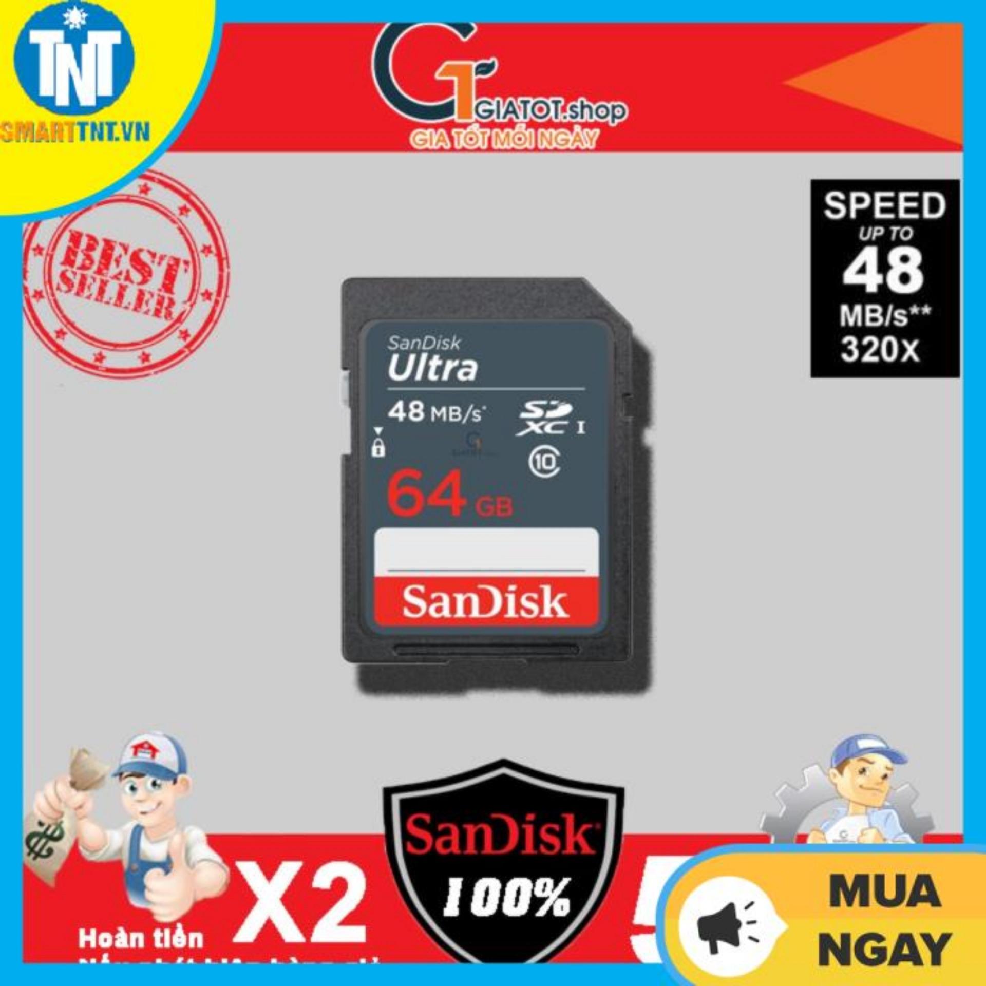 Thẻ Nhớ SD SanDisk Ultra Class 10 64GB - 48MB/s dùng cho máy ảnh máy quay phim