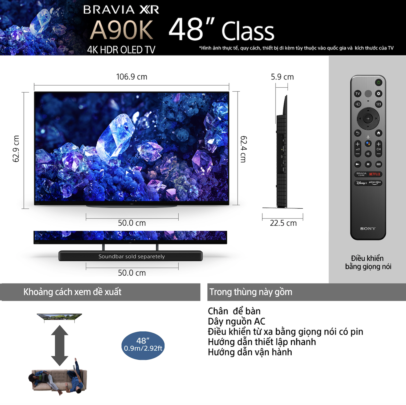 Tivi sony 48 inch | 48a90k | bravia xr | master series | oled | 4k ultra hd | dải tần nhạy sáng cao | smart tv i mới 2022
