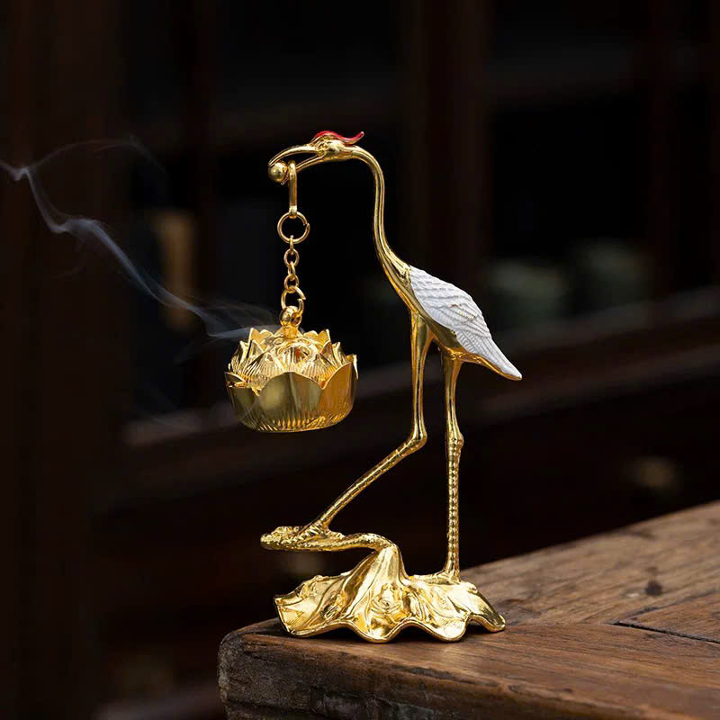  Lư Hương Hạc Xông Đốt Trầm Hương Tượng Chim Hạc Ngậm Lư Đốt Hương Trầm Mini 